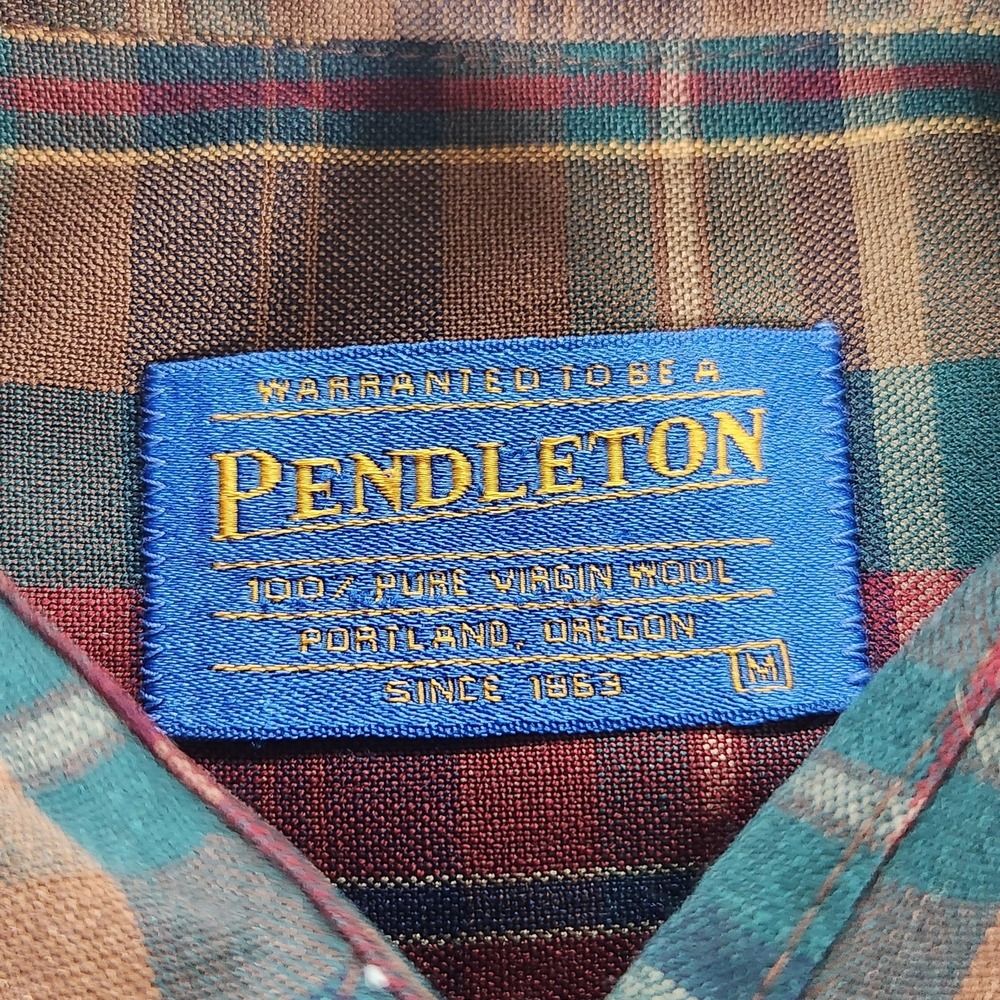Vintage Pendleton Sir Pendleton Shirt Mens Medium Plaid Wool Made USA 90s - Picture 8 of 13